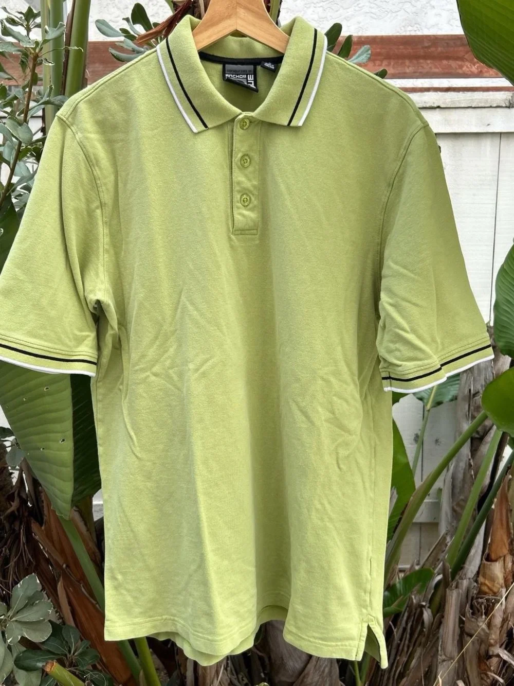 Vintage 2000s Anchor Blue Polo Shirt Mens L Lime Green Tipped Collar Y2K
